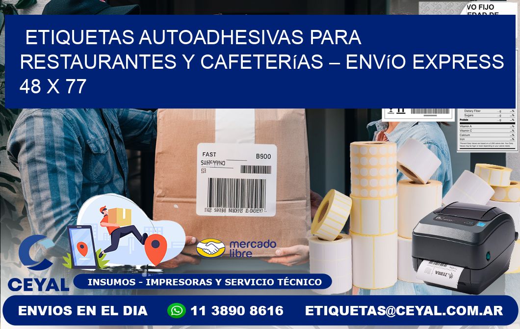 Etiquetas autoadhesivas para restaurantes y cafeterías – Envío express 48 x 77