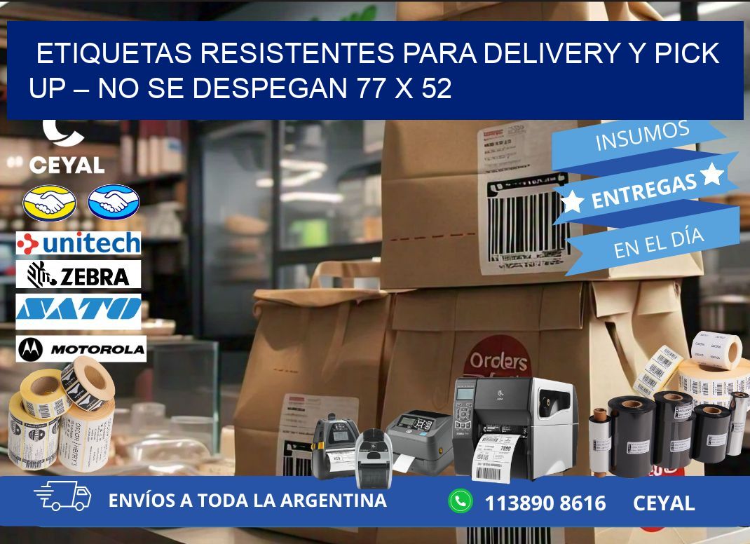 Etiquetas resistentes para delivery y pick up – No se despegan 77 x 52