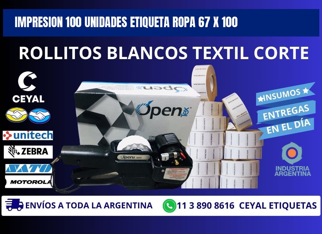 IMPRESION 100 UNIDADES ETIQUETA ROPA 67 x 100