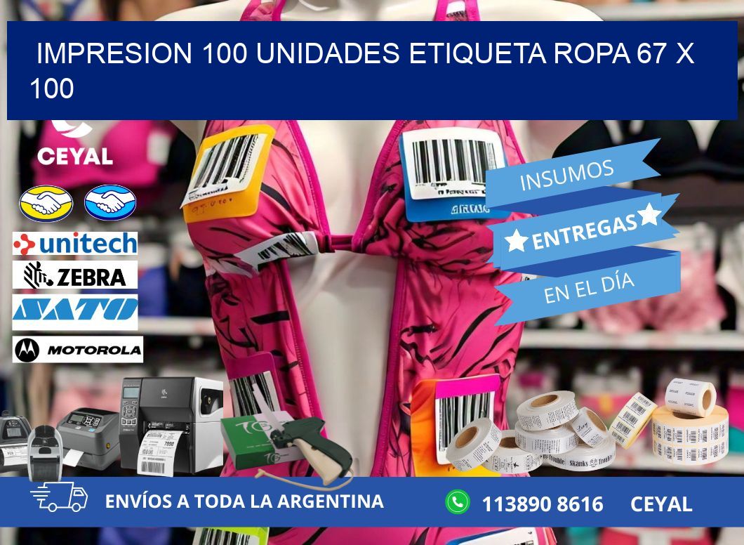 IMPRESION 100 UNIDADES ETIQUETA ROPA 67 x 100