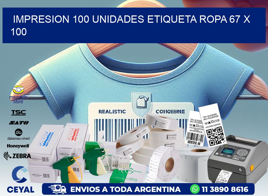 IMPRESION 100 UNIDADES ETIQUETA ROPA 67 x 100