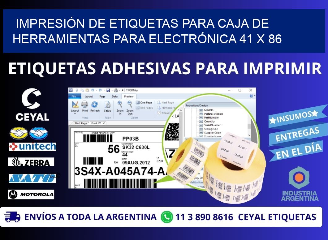 IMPRESIÓN DE ETIQUETAS PARA CAJA DE HERRAMIENTAS PARA ELECTRÓNICA 41 x 86