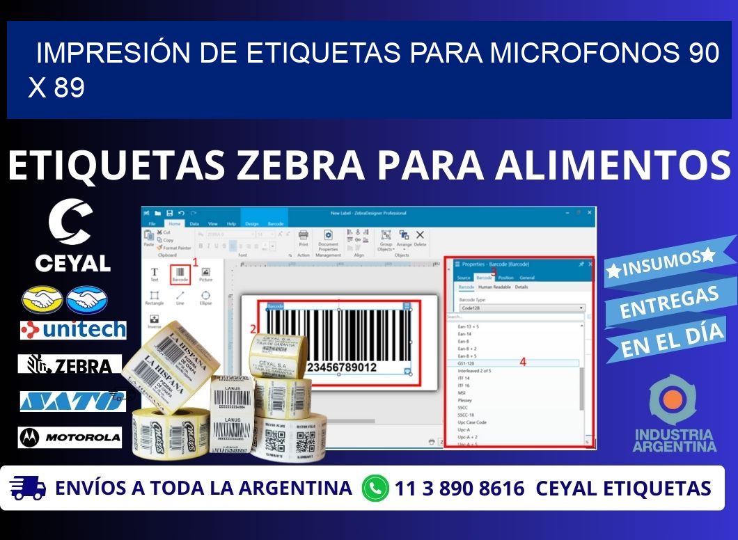 IMPRESIÓN DE ETIQUETAS PARA MICROFONOS 90 x 89