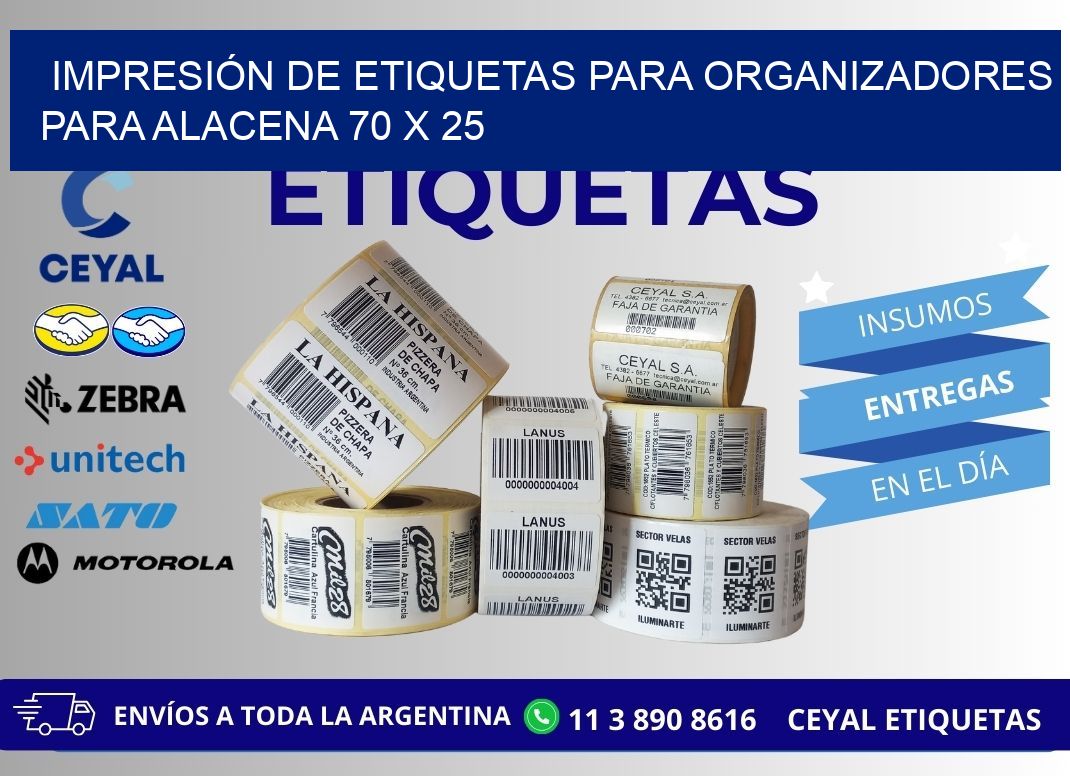 IMPRESIÓN DE ETIQUETAS PARA ORGANIZADORES PARA ALACENA 70 x 25