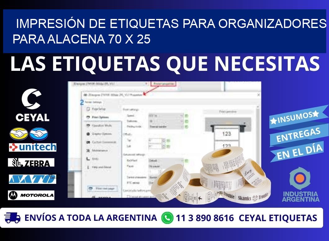 IMPRESIÓN DE ETIQUETAS PARA ORGANIZADORES PARA ALACENA 70 x 25