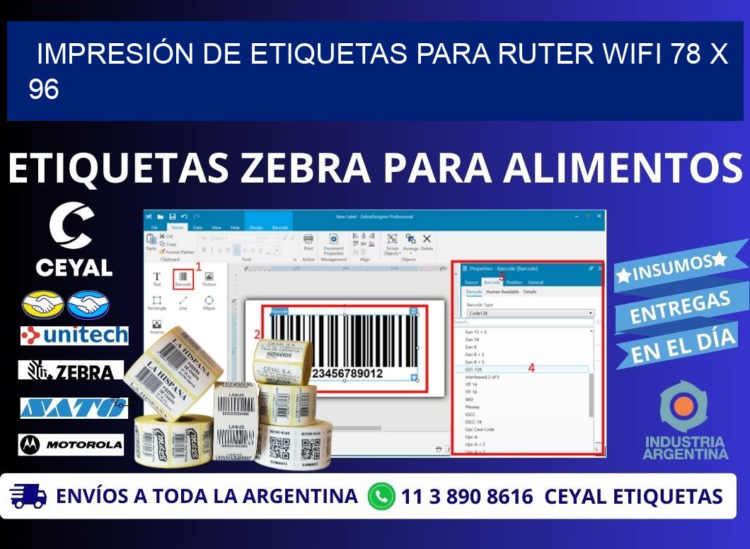 IMPRESIÓN DE ETIQUETAS PARA RUTER WIFI 78 x 96