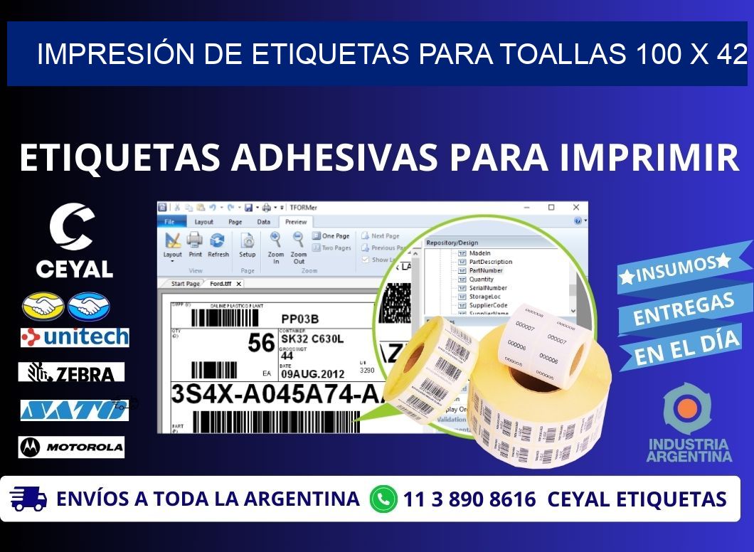 IMPRESIÓN DE ETIQUETAS PARA TOALLAS 100 x 42