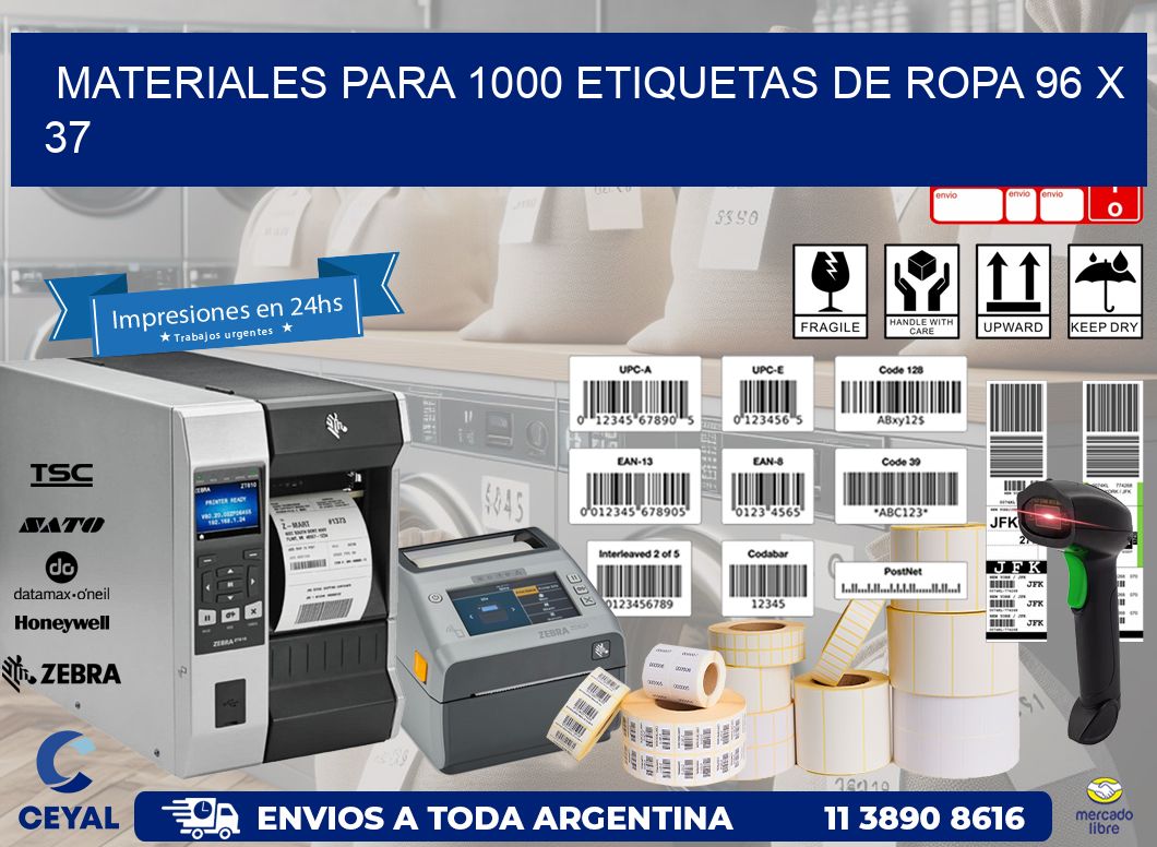 MATERIALES PARA 1000 ETIQUETAS DE ROPA 96 x 37