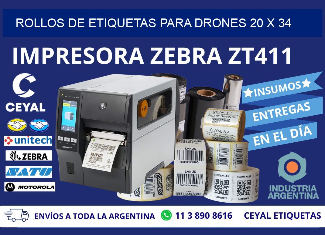 ROLLOS DE ETIQUETAS PARA DRONES 20 x 34