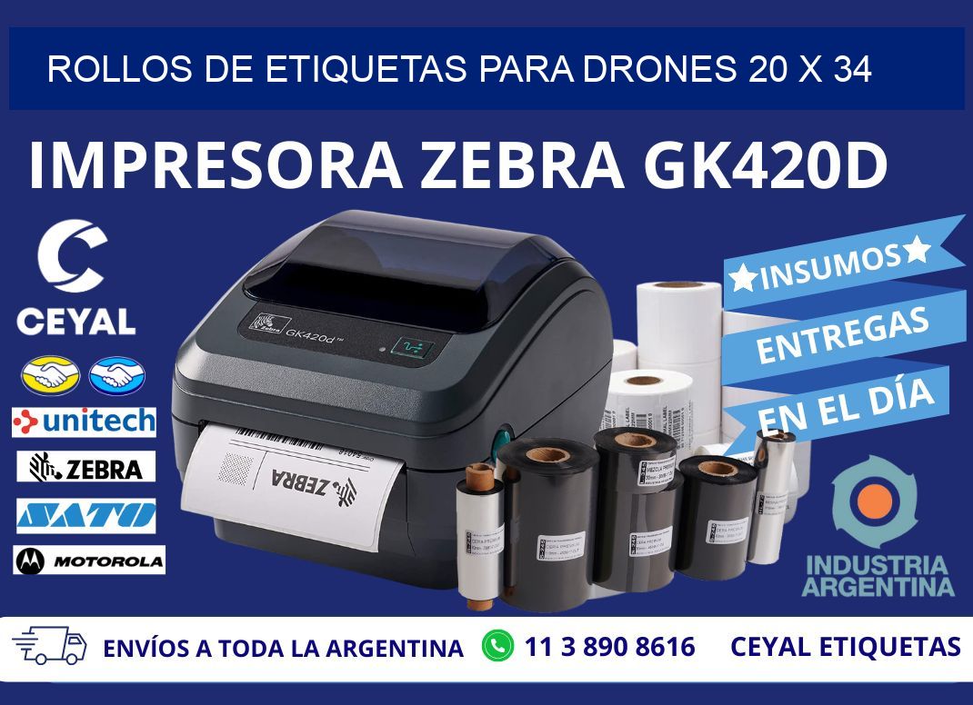 ROLLOS DE ETIQUETAS PARA DRONES 20 x 34