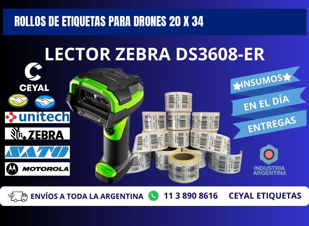 ROLLOS DE ETIQUETAS PARA DRONES 20 x 34