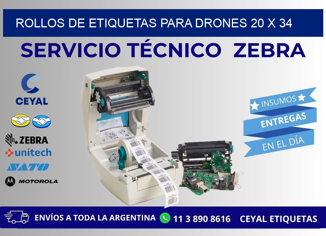 ROLLOS DE ETIQUETAS PARA DRONES 20 x 34