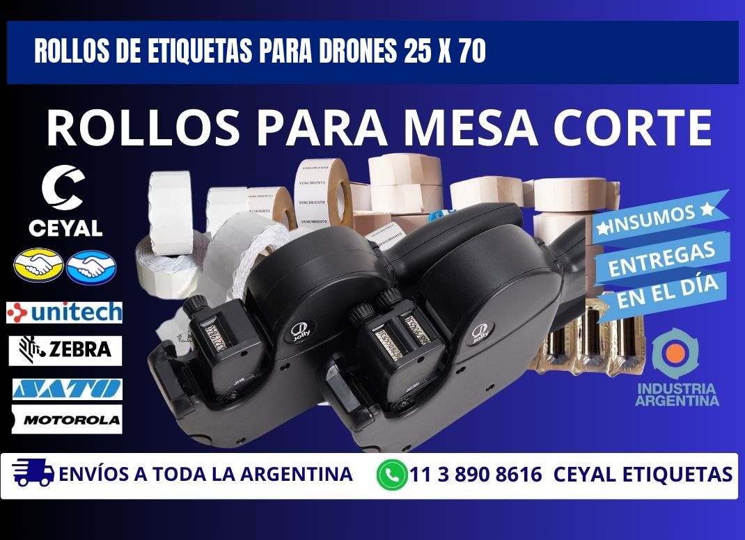 ROLLOS DE ETIQUETAS PARA DRONES 25 x 70