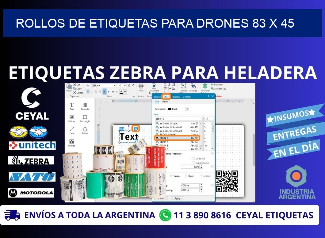 ROLLOS DE ETIQUETAS PARA DRONES 83 x 45