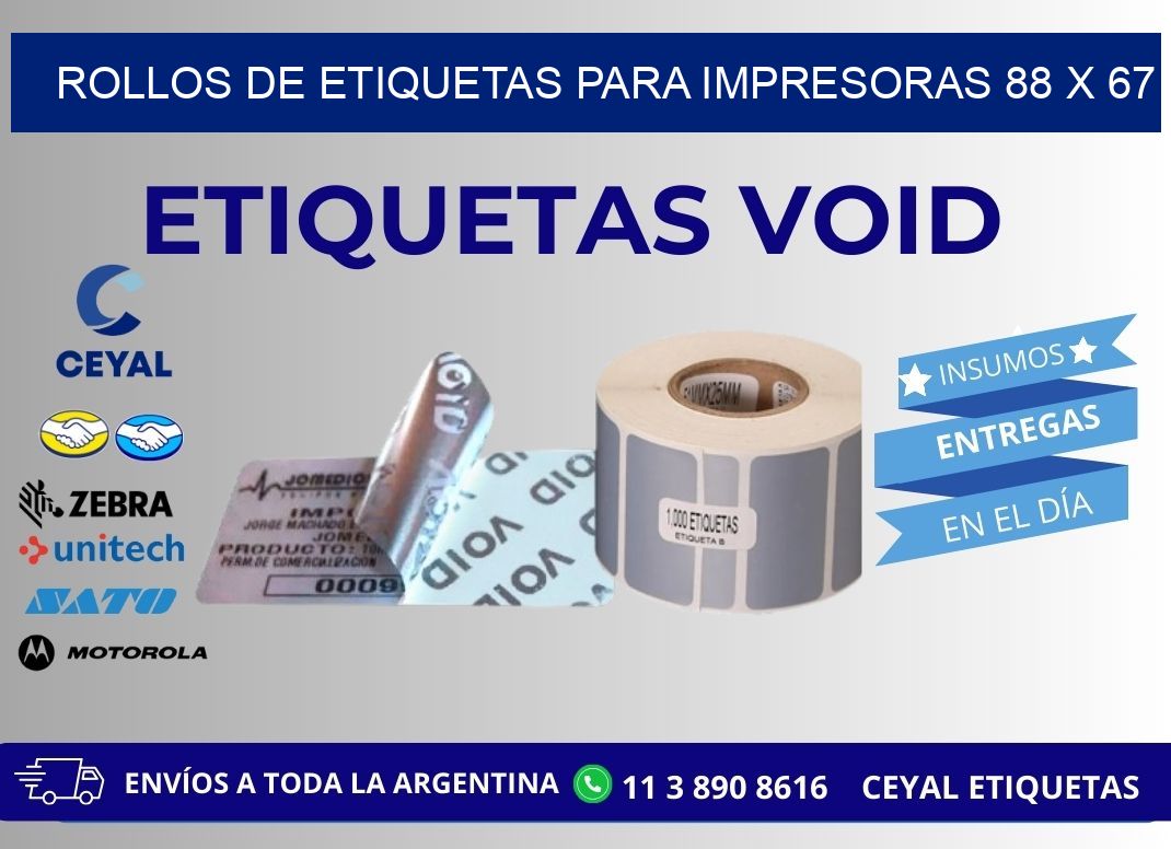 ROLLOS DE ETIQUETAS PARA IMPRESORAS 88 x 67