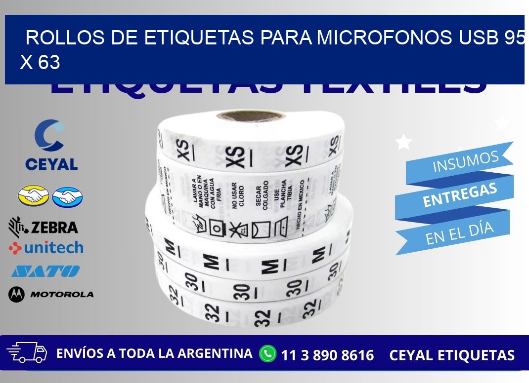 ROLLOS DE ETIQUETAS PARA MICROFONOS USB 95 x 63