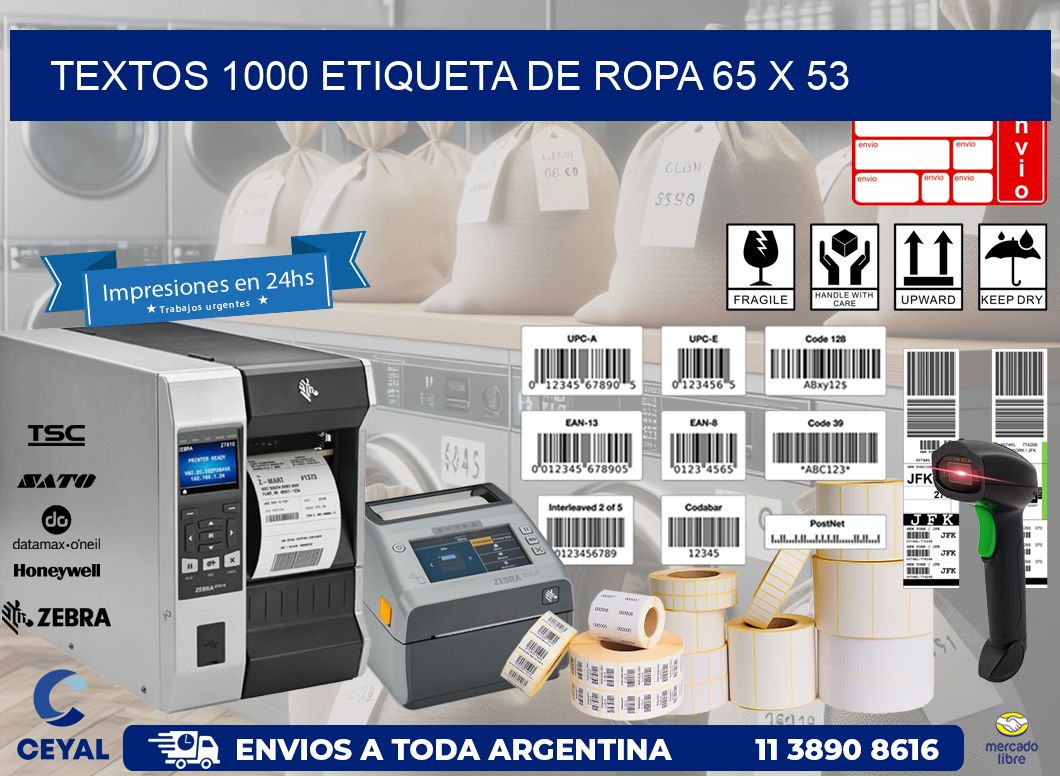 TEXTOS 1000 ETIQUETA DE ROPA 65 x 53