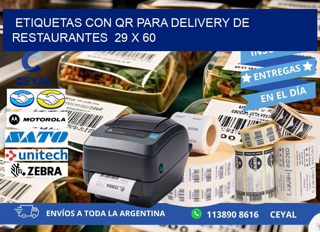 ETIQUETAS CON QR PARA DELIVERY DE RESTAURANTES  29 x 60