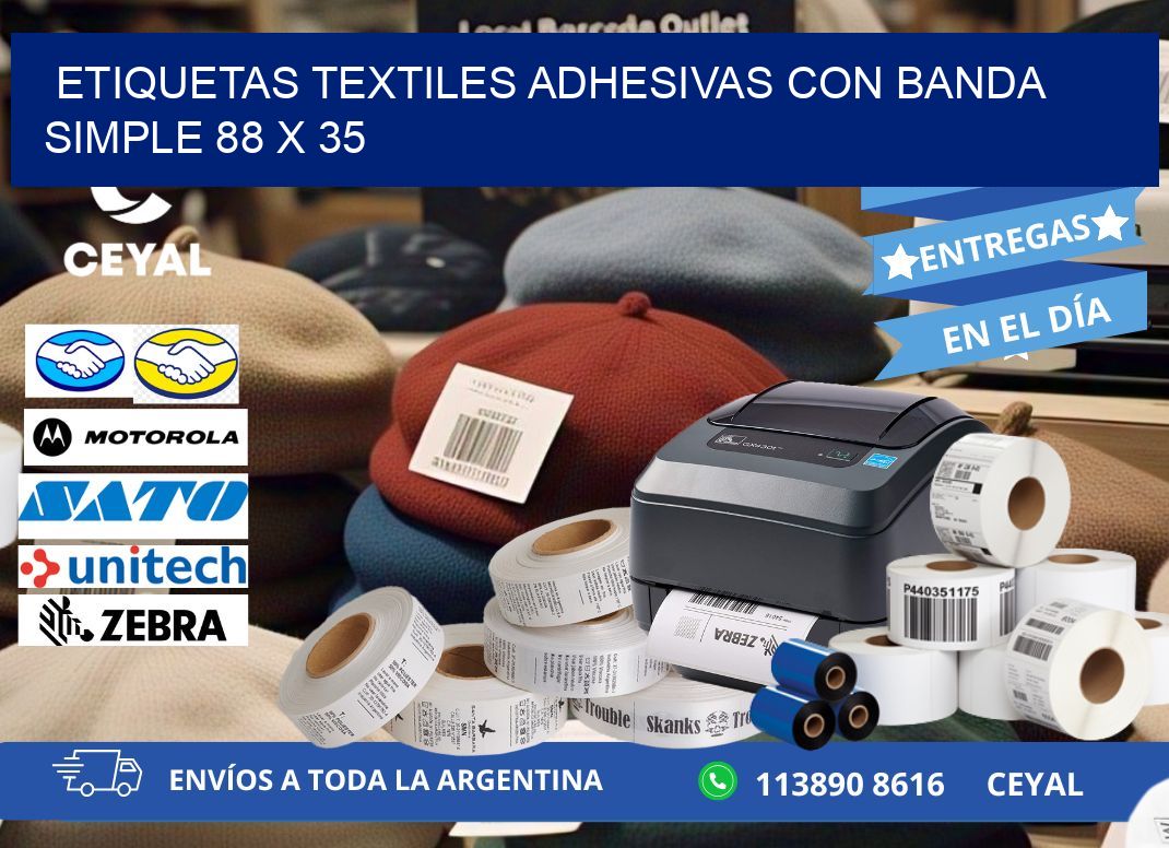 ETIQUETAS TEXTILES ADHESIVAS CON BANDA SIMPLE 88 x 35