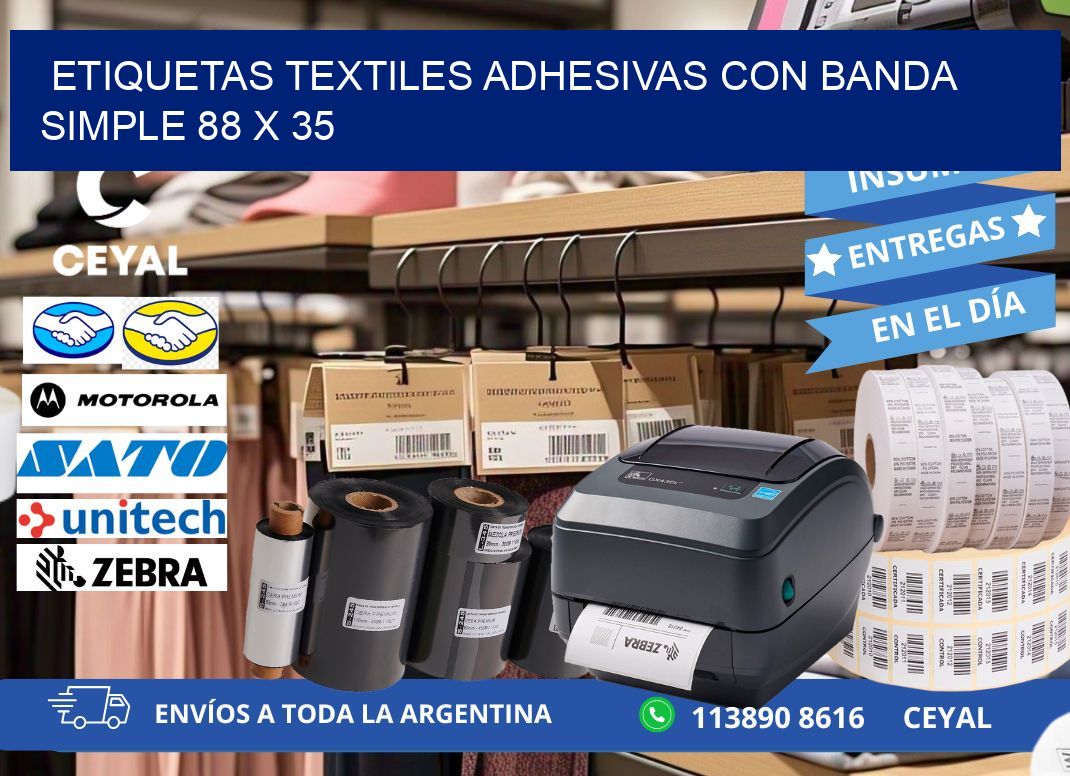 ETIQUETAS TEXTILES ADHESIVAS CON BANDA SIMPLE 88 x 35