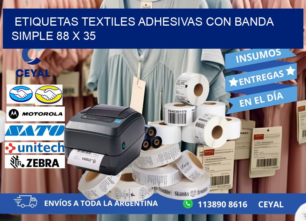 ETIQUETAS TEXTILES ADHESIVAS CON BANDA SIMPLE 88 x 35