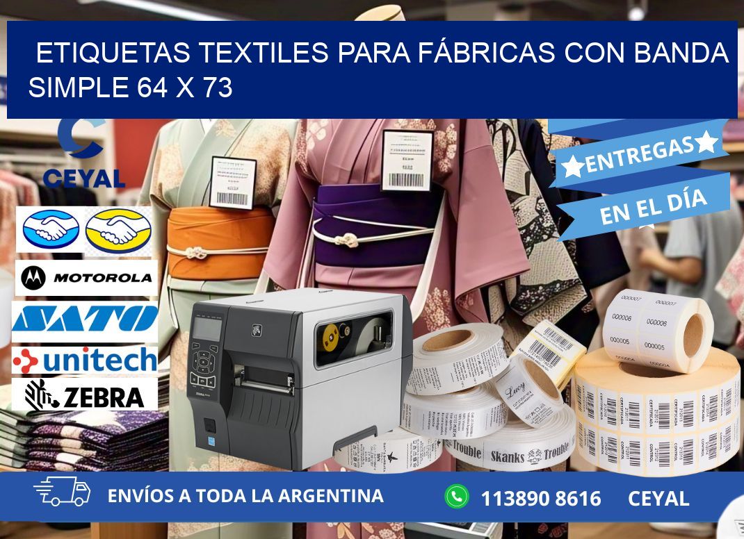 ETIQUETAS TEXTILES PARA FÁBRICAS CON BANDA SIMPLE 64 x 73