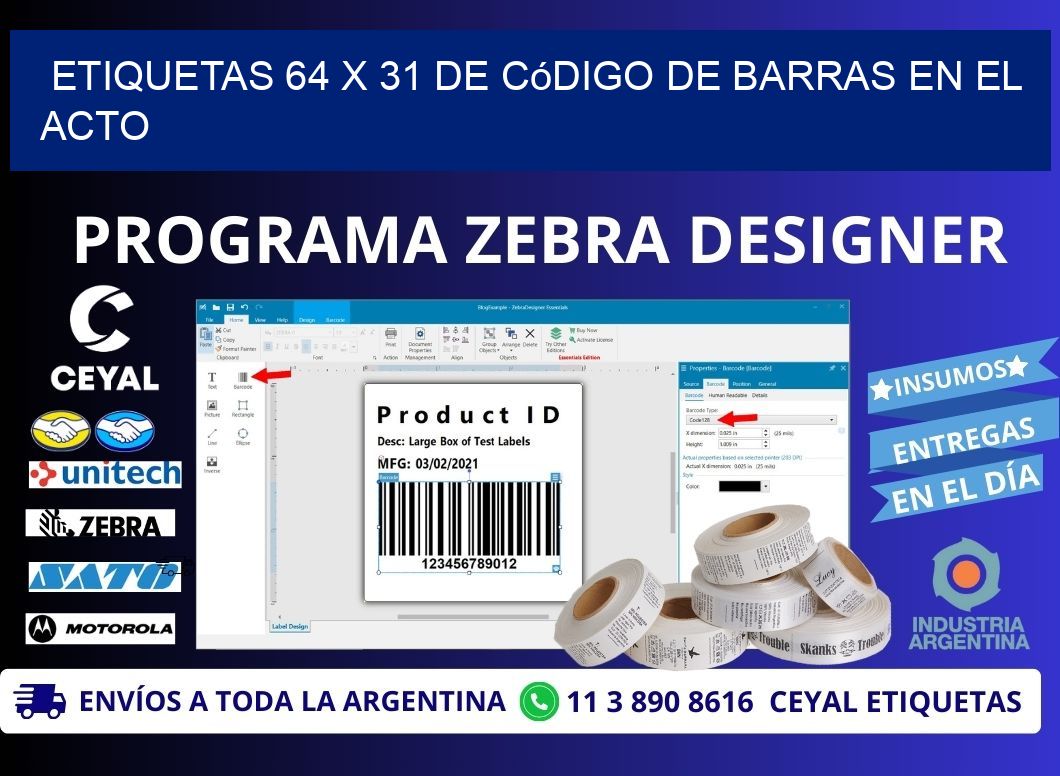 Etiquetas 64 x 31 de Código de Barras en el Acto