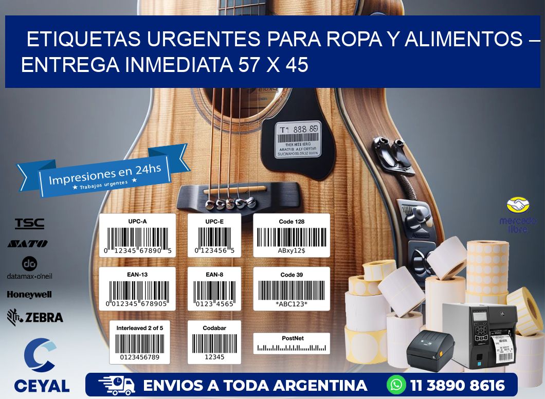 Etiquetas Urgentes para Ropa y Alimentos – Entrega Inmediata 57 x 45