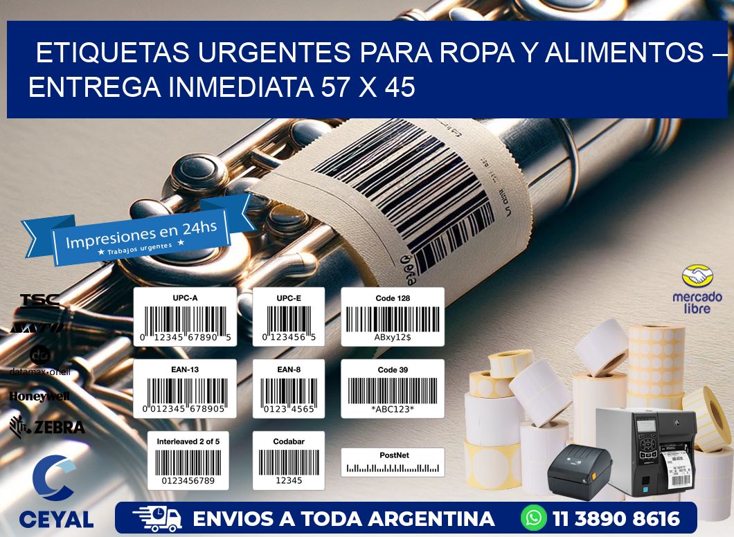 Etiquetas Urgentes para Ropa y Alimentos – Entrega Inmediata 57 x 45