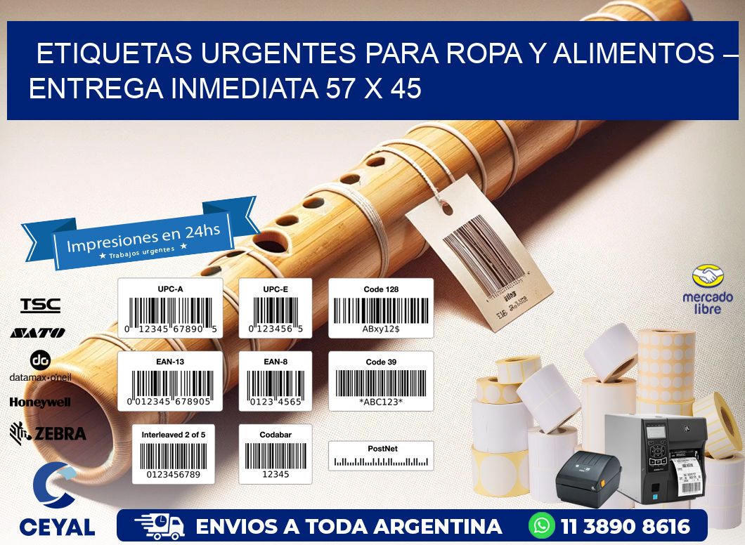 Etiquetas Urgentes para Ropa y Alimentos – Entrega Inmediata 57 x 45