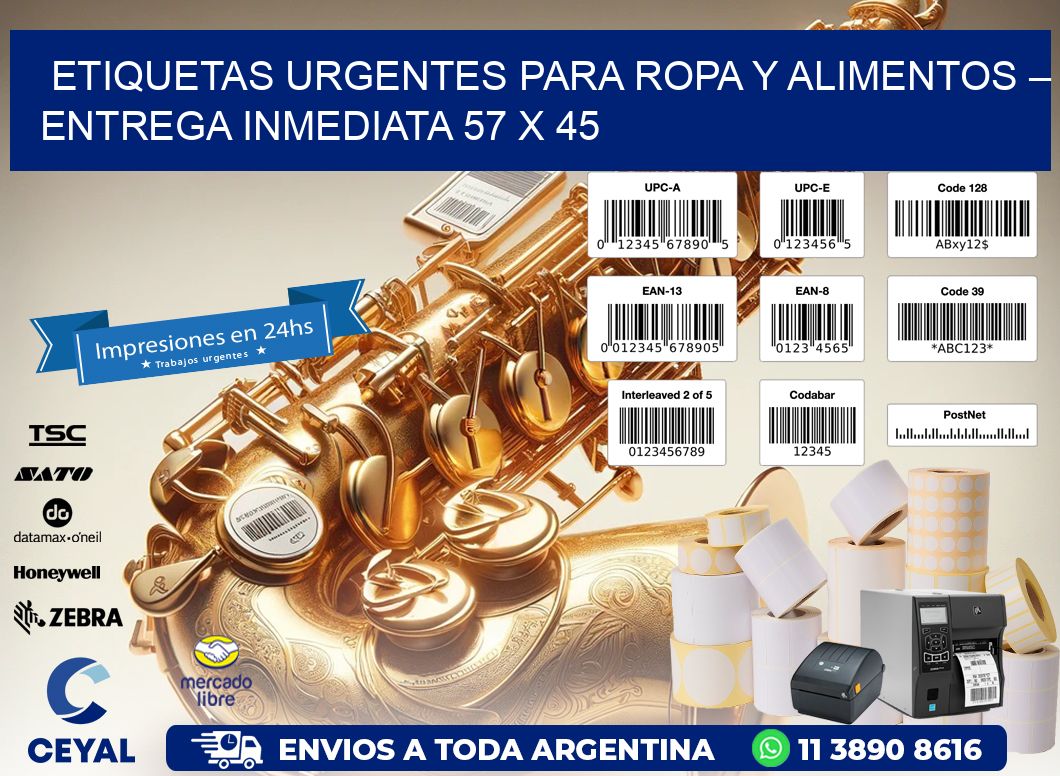 Etiquetas Urgentes para Ropa y Alimentos – Entrega Inmediata 57 x 45