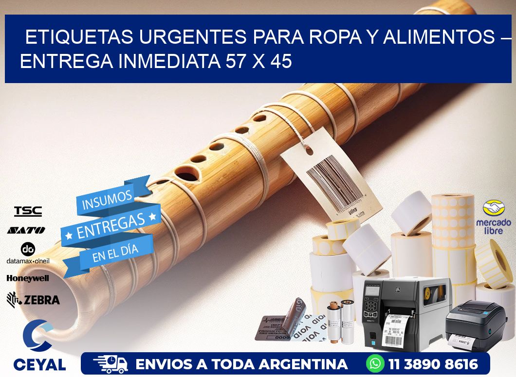 Etiquetas Urgentes para Ropa y Alimentos – Entrega Inmediata 57 x 45