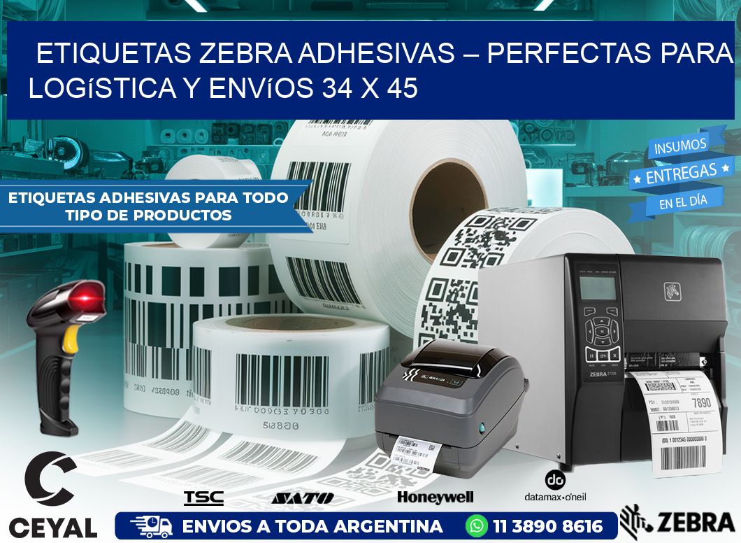 Etiquetas Zebra Adhesivas – Perfectas para Logística y Envíos 34 x 45