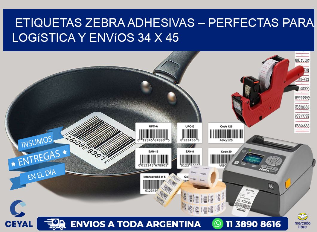 Etiquetas Zebra Adhesivas – Perfectas para Logística y Envíos 34 x 45