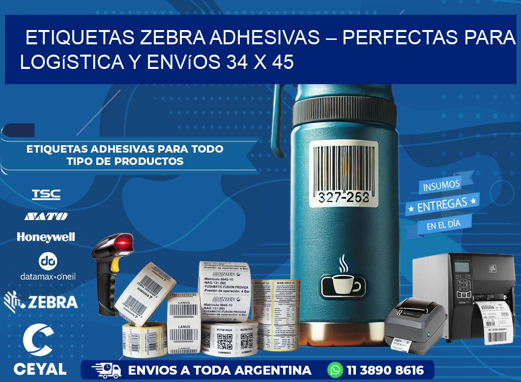 Etiquetas Zebra Adhesivas – Perfectas para Logística y Envíos 34 x 45