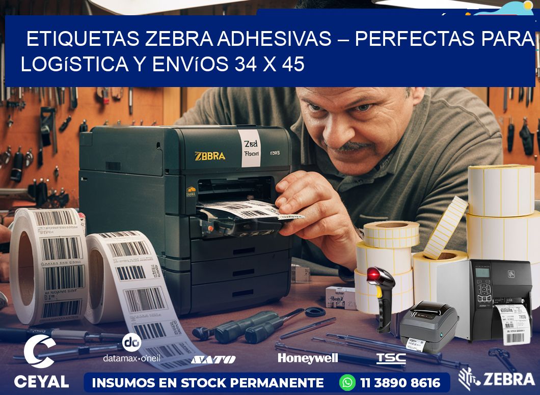 Etiquetas Zebra Adhesivas – Perfectas para Logística y Envíos 34 x 45