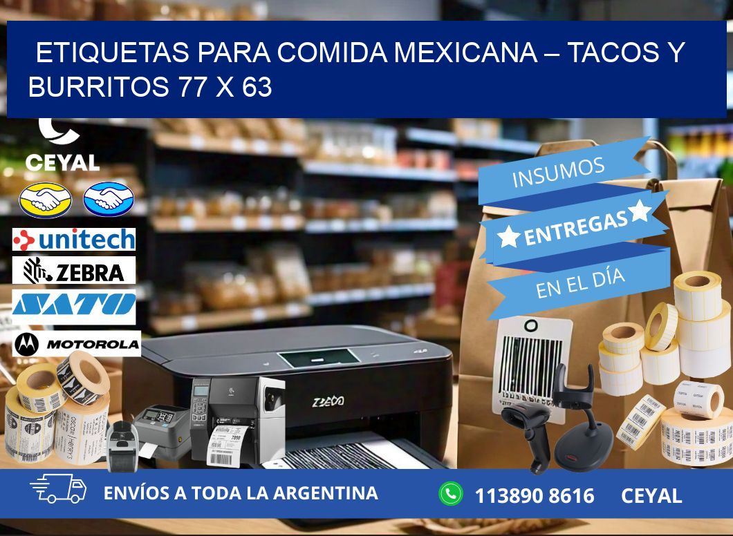 Etiquetas para comida mexicana – Tacos y burritos 77 x 63