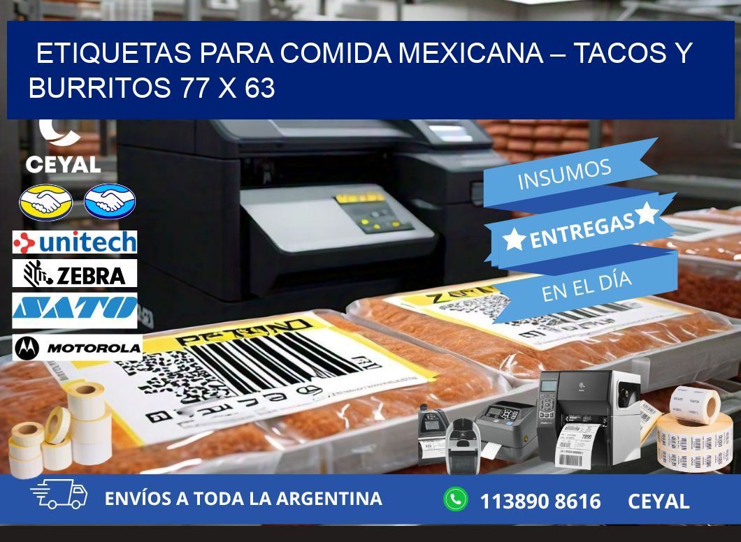 Etiquetas para comida mexicana – Tacos y burritos 77 x 63