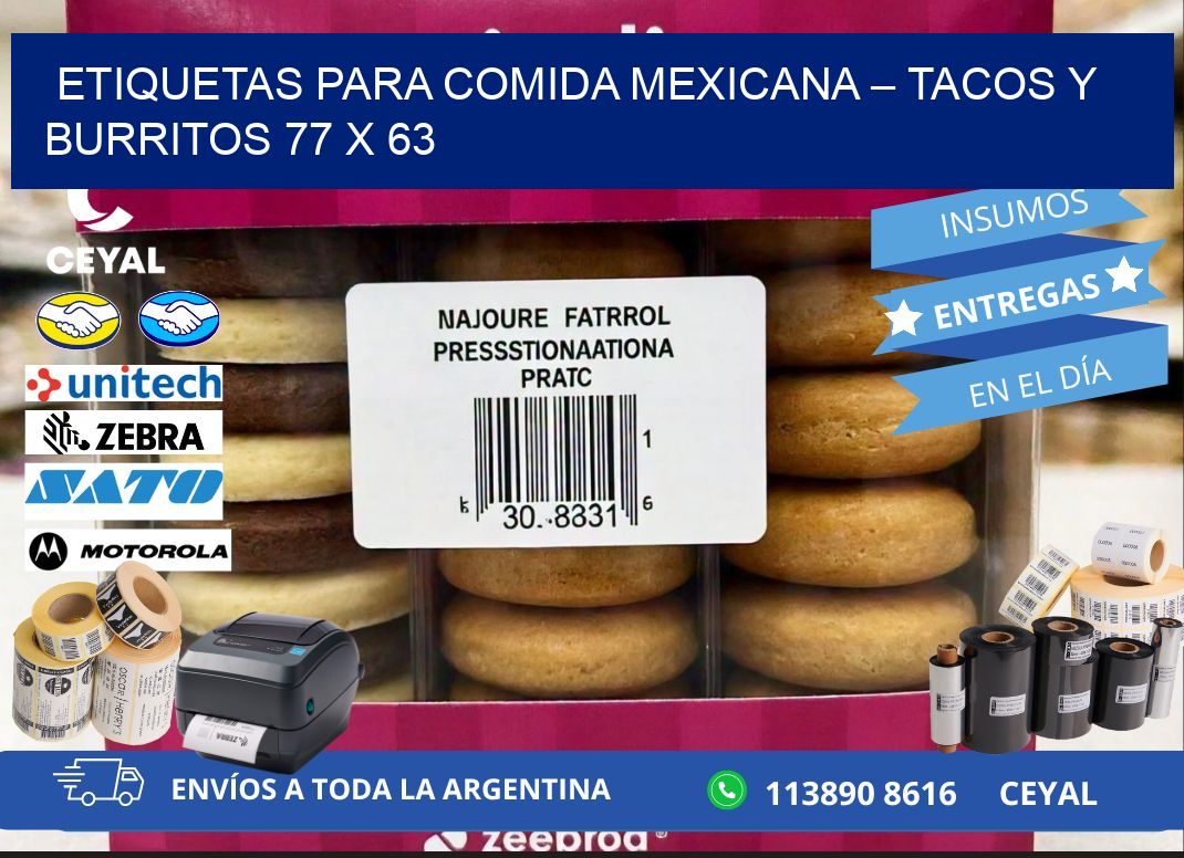 Etiquetas para comida mexicana – Tacos y burritos 77 x 63