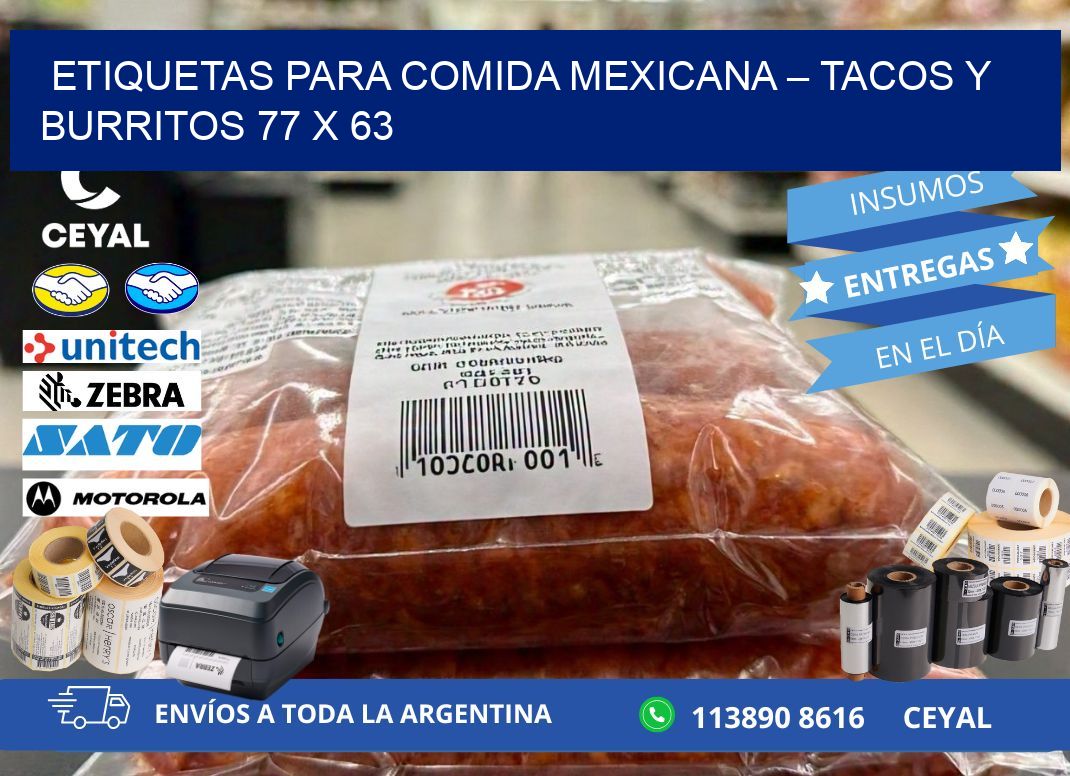 Etiquetas para comida mexicana – Tacos y burritos 77 x 63