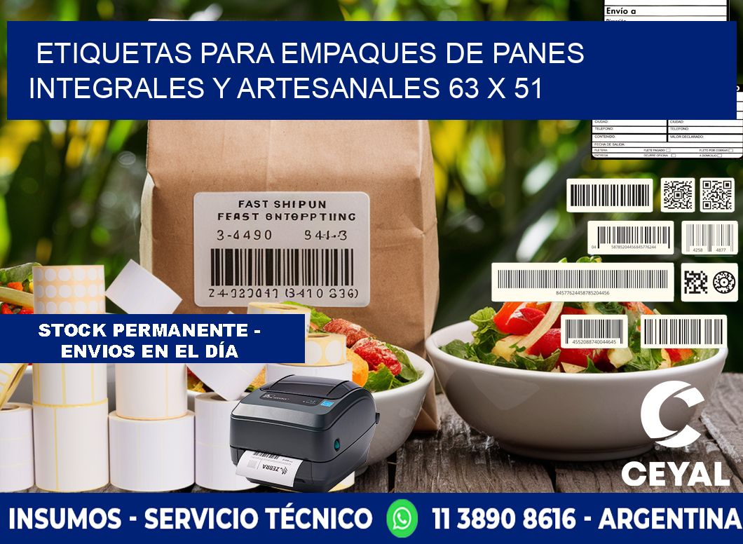 Etiquetas para empaques de panes integrales y artesanales 63 x 51