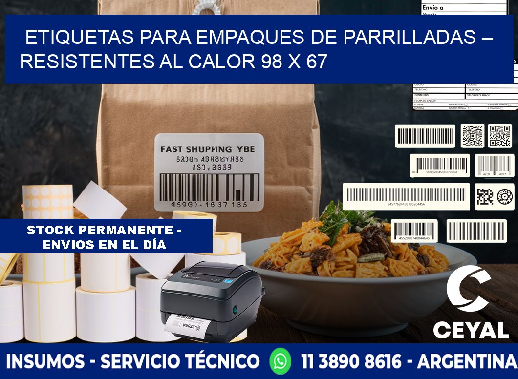 Etiquetas para empaques de parrilladas – Resistentes al calor 98 x 67