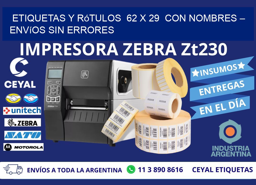 Etiquetas y Rótulos  62 x 29  con Nombres – Envíos sin Errores