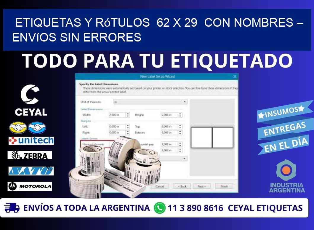 Etiquetas y Rótulos  62 x 29  con Nombres – Envíos sin Errores