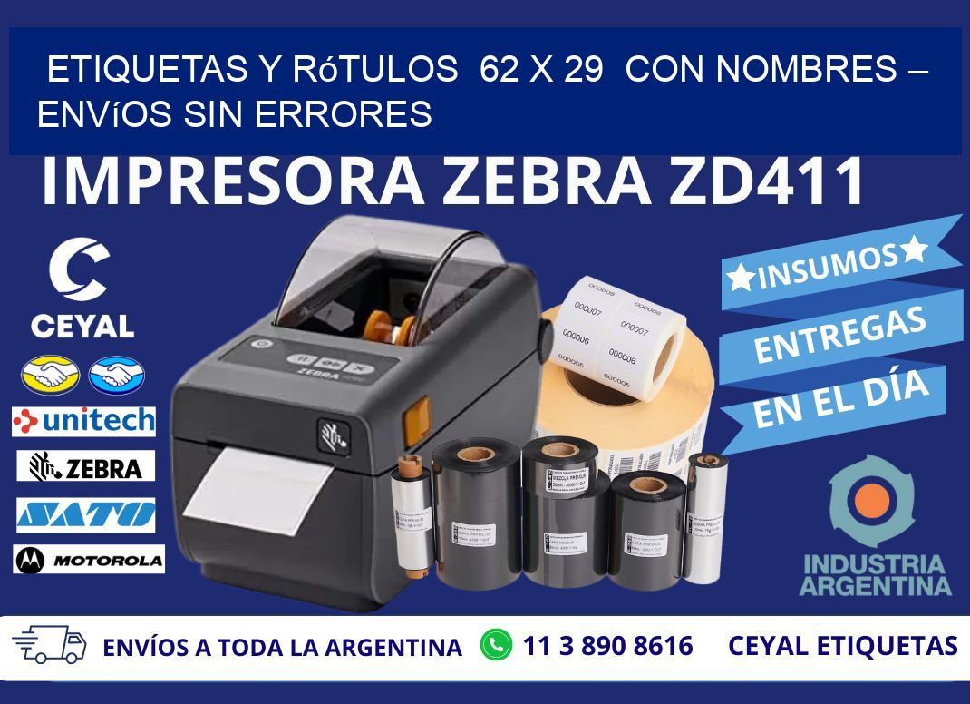 Etiquetas y Rótulos  62 x 29  con Nombres – Envíos sin Errores