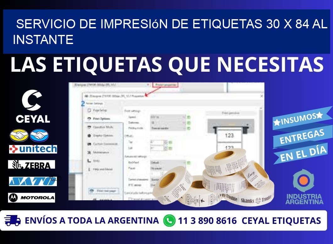 Servicio de Impresión de Etiquetas 30 x 84 al Instante