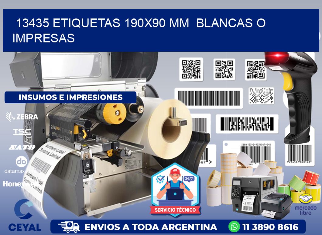 13435 ETIQUETAS 190x90 mm  BLANCAS O IMPRESAS