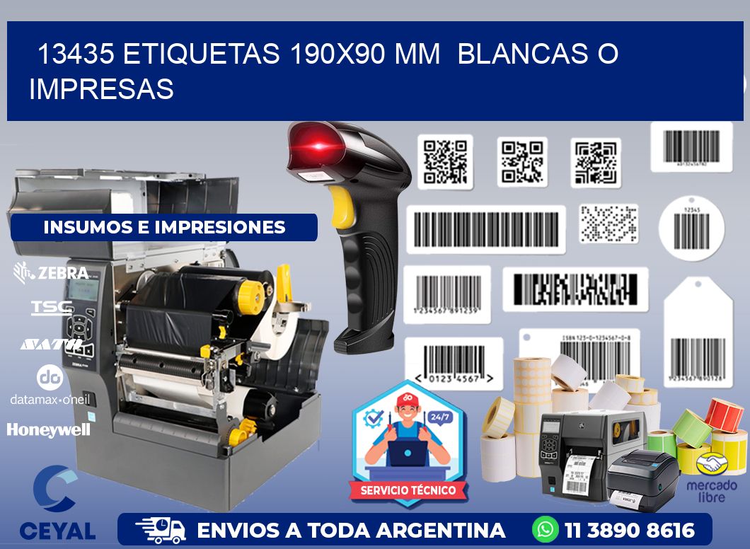 13435 ETIQUETAS 190x90 mm  BLANCAS O IMPRESAS