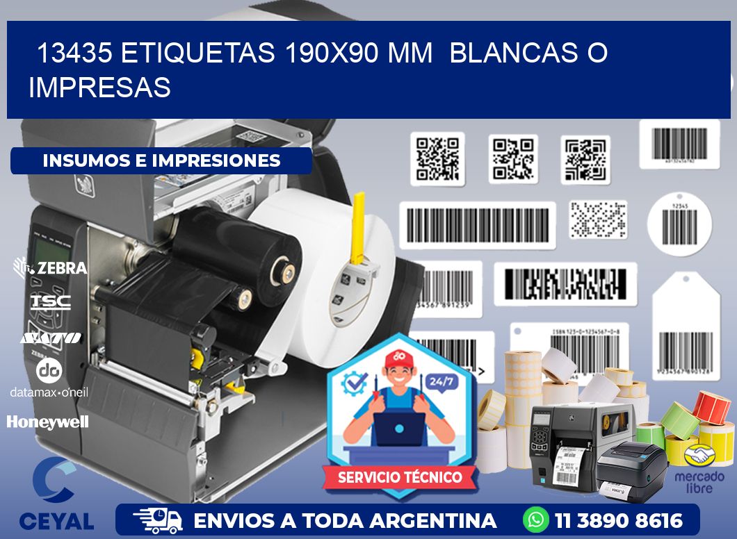 13435 ETIQUETAS 190x90 mm  BLANCAS O IMPRESAS