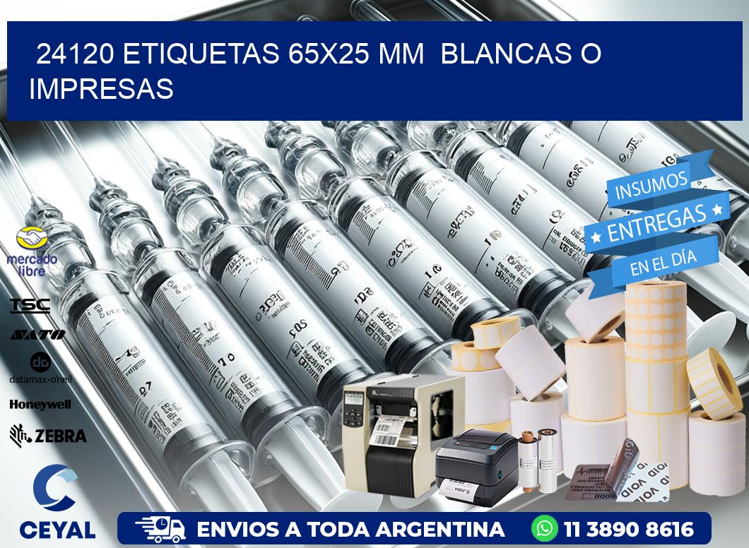 24120 ETIQUETAS 65×25 mm  BLANCAS O IMPRESAS